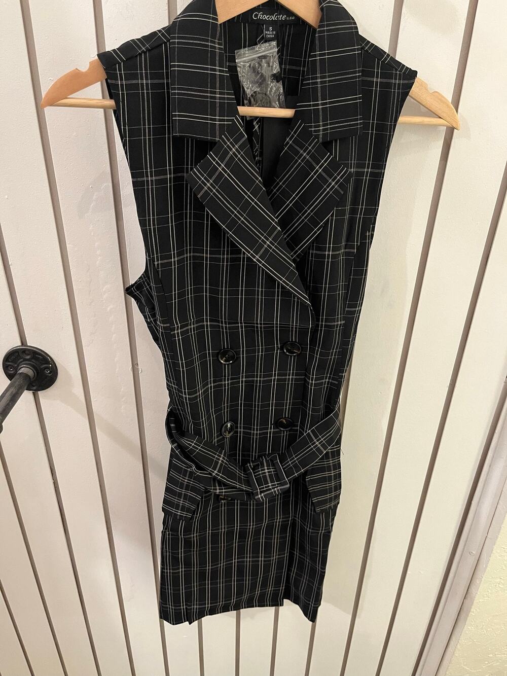 Chocolate Black Belted Pinstripe Dress Size S